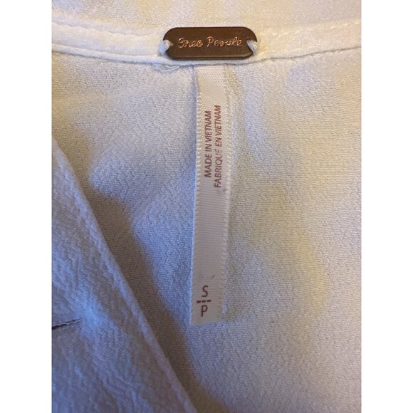 Free People White Rayon Button-Down Henley Blouse With Balloon Sleeves Boho - Picture 2 of 5